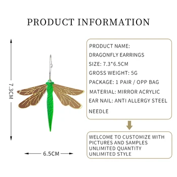 Prabangus dizainas dragonfly pakabukas auskarai moterims 2020 Klasikinis perdėti retro gyvūnų akrilo stud auskarai Papuošalai Mergaitėms