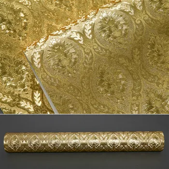 Prabangus Klasikinis Aukso Tapetai Roll Miegamojo Kambarį Paramos Damask Sienos Popierius, Blizgučiai Tapetai Aukso Folija papel de parede