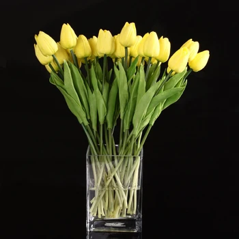Praktinių 20pcs Yellow Tulip Gėlių Latekso Nekilnojamojo Touch Vestuvių Puošimas, Gėlių Geriausios Kokybės KC453