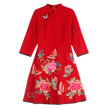 Prekės Dizaineris Juoda Moterų Siuvinėti Gėlių Veliūras Qipao Ponios Slim-Line Suknelė Kinijos nacionalinio stiliaus cheongsam Šalis Suknelė