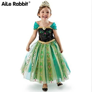 Princesė Suknelė Žalia Cosplay Anna Elsa Trumpas Rankovės Šalis Suknelė Vaikų Drabužių Boutique 