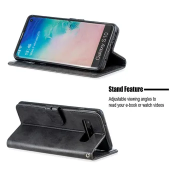PU Odos Flip Cover Dėklai Samsung Galaxy S10 / S10 Plius S10E Lite Telefono Krepšiai Minkštos TPU Atgal Stovėti piniginės Kortelę Coque