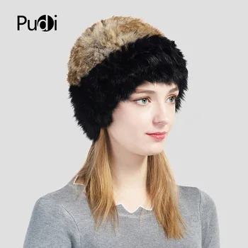 Pudi HF713 moterų nekilnojamojo triušio kailio megzti skrybėlę 2017 nauja žiemos šiltos tikro kailio kepurės kepurės kaukoles beanies