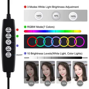 PULUZ 4.7 colių 12cm USB 10 8 Režimai Spalvų RGBW Pritemdomi LED Žiedo Vlogging Fotografijos Vaizdo Žibintai + Darbalaukio Trikojo stovo