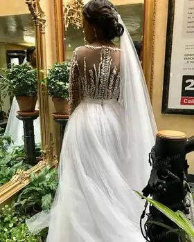 Puošnios ilgomis Rankovėmis Undinė Afrikos Vestuvių Suknelė, su Nuimamu Traukinio Pietų Afrikos Plius Dydis Nigerija Vestuvių Suknelės