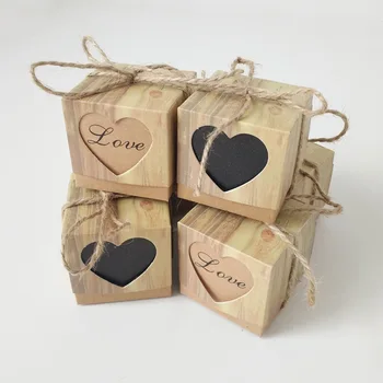 Putpelės Meilė Širdies Saldainių Dėžutė Kaimiškas Vestuvių Dovanos Kraft Pakavimo Dėžutė Su už kanapės Džiuto Juostelę Vestuves Gimtadienis