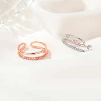 QW korėjos stiliaus micro inkrustacijos dvigubo sluoksnio žiedas puikus floret rodomojo piršto žiedą žiedas mažumų dizaino prasme, net raudonas žiedas