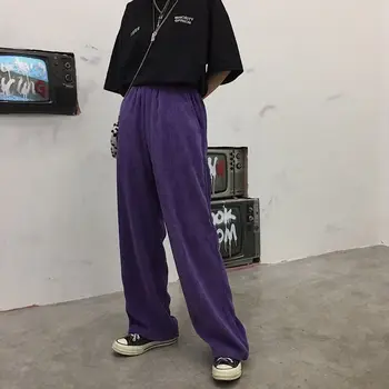 Raišteliu Violetinė Pločio Kojų Baggy Kelnės Moterims Aukšto Liemens Kelnės Harajuku Korėjos Mados Kelnių Moterų Streetwear Hip-Hop Poilsiu