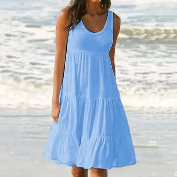 Rankovių apvalios kaklo siūlės paplūdimio suknelė sijonas