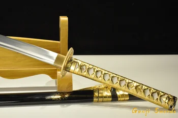 Rankų darbo Full Tang Japonų Samurajus Kardas 1060 didelis Anglies Plieno Nekilnojamojo Katana kraštais Golden Juoda