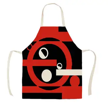 Raudona Juoda Apvali Geometrinis Modelis Virtuvės Prijuostė Moterų Medvilnės Skalbiniai Valymo Pinafore Namų virtuvė Prijuostės WQTX08