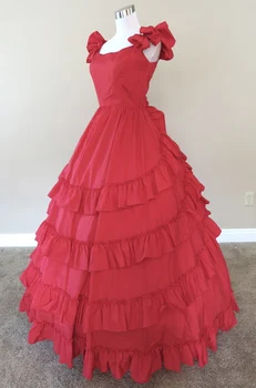 Raudona Susiėmę Suknelė pilietinio karo kostiumas renesanso dress satino suknelė