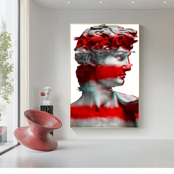 Raudona Vaporwave Skulptūra David Drobės Tapybos Šiuolaikinės Plakatai ir Spausdina ant Sienos Menas Nuotraukos Kambarį Namų Dekoro
