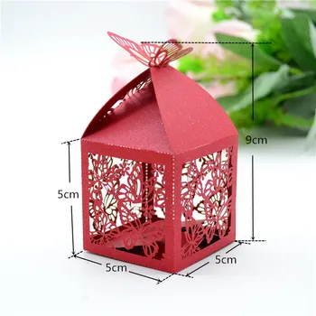 Raudonos spalvos lazerio cut drugelis elegantiškas vestuvių naudai dėžės