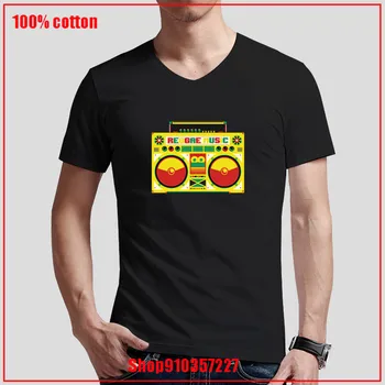 Reggae Rasta Boombox Raudona, Aukso ir Žalia Jamaika V-kaklo Marškinėliai Kūrybinis Dizainas atsitiktinis juokingi marškinėliai, Mados madinga pop marškinėliai
