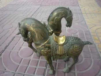Retas Čing Dinastija (QianLong1736-1792) bronzos paauksuota Arklio Statula/ Skulptūra,pora,Raižyti drakonas ir feniksas modelis