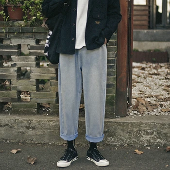 Retro Pločio kojų Džinsai Vyrų Mados vientisos Spalvos Atsitiktinis Tiesiai Jean Kelnės Vyrams Streetwear Hip-Hop Džinsinio audinio Kelnės Mens M-3XL