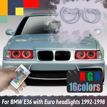 RGB Angel Eyes BMW E36 3 Serijos su Euro Žibintai 1992-1998 LED Halo Žibintus Automobilių Reikmenys, Tuning 