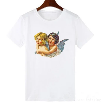 Romaninė Print T-shirt Moterims, Vasaros marškinėliai Topai Mielas Kūdikis Angelas Ir Mergelės Marijos Tee Marškinėliai Spausdinti Viršų
