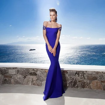 Royal Blue Ilgai 2019 naujas Gestante Bžūp Rankovėmis Trajes De Noche Largos Undinė Ilgos Satino Formele Avondjurk bridesmaid dresses