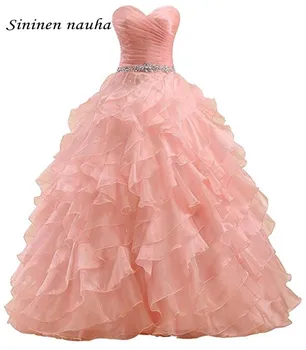 Rožinė 2019 Quinceanera Prom Šalis Suknelės, Puošnios Brangioji Organza Šokių Kamuolys Suknelė Vestidos De 15 Anos Saldus 16 Suknelės 333