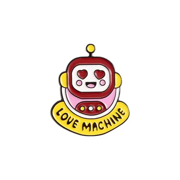 Rožinė Geltona TV Robotas Laikrodis Lūpų Širdyje, Cartoon Atvartas Smeigtukai Sagė Metalo Ženklelis Derliaus Klasika Papuošalai Dovanų Kolekcija