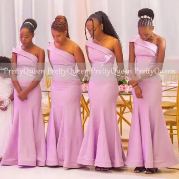 Rožinė Vieną Petį Bridesmaid Dresses Undinė 2021 Nuostabiu Rankovių Oficialias Vestuves Suknelė Moterims Vestido Longo