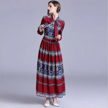 Rudens Dress Naujas Mados Spausdinimo ilgomis rankovėmis Vestidos Moterų Elegantiškas Ilgas Sukneles imperijos juosmens Bohemijos vestidos de fiesta