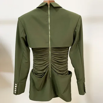 Rudens Tako Dizaineris Suknelė 2020 M. Moteris Aukštos Kokybės Mados Metaliniai Mygtukai Ilgomis Rankovėmis Slim Suknelė Armijos Žalia