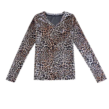 Rudenį 2020 Nauja, Moterų Ilgas Rankovėmis T-shirt V-kaklo Slim Fit korėjos Leopard Print T-Shirt Moterų Apačioje Marškinėliai Miesto Laisvalaikio Styl