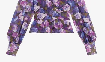 Rudenį ir 2021 Žiemos Naujas Tamsiai Žakardo Modelis ilgomis rankovėmis V-kaklo, Gėlių Sluoksniuotos Rankovėmis Marškinėliai Mados Visas rungtynes, Palaidinė Moterims