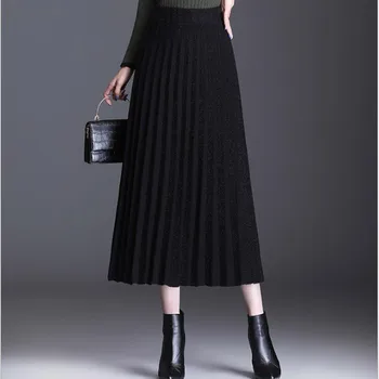 Rudenį ir žiemą 2020 naujas moterų Retro megztas juodas sijonas, klostuotas sijonas