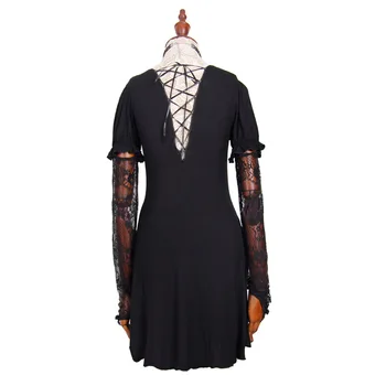 Rudenį Steampunk Gotikos Moterų Mados Sexy marškinėliai ilgomis Rankovėmis Plonesni Medvilnės Emborideried Nėrinių Viršų Tees Black Marškinėliai