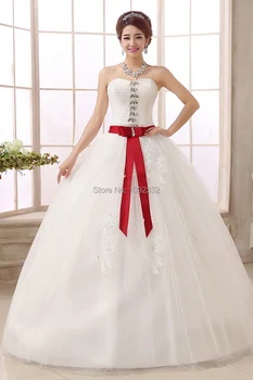 S 2016 Naujos nuotakos suknelė plius dydis moterų vestuvinė suknelė tvarstis jungiamąją raudona lankas diržo brangioji rankovių kamuolys suknelė A78