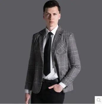 S-3XL ! Naujas 2017 Vyrų drabužiai Derliaus verslo atsitiktinis pledas tiktų pavasarį, rudenį slim plus size vyrų mados viršutinių drabužių siuvimas kostiumų