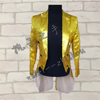 S-5XL Naujas 2017 vyriškų drabužių mados Bigbang DS Golden China uodegos kailis kostiumas Studija priimančiosios MC plius dydis dainininkas kostiumai
