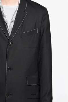 S-6XL! Aukštos kokybės vyriški drabužiai, didelių dydžių iki 2018 m. Į naujas vyrų kostiumas yra klasikinis dvivietis kišenėje juodas švarkas su atlapų balta