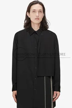 S-6XL!Plius dydžio vyriški marškiniai！2021 žiemą Sidabro grandinės pakabukas marškinėliai vyriški paprasta prarasti multi-layer juoda ilgomis rankovėmis viršų