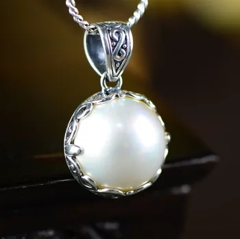 S925 sidabro papuošalai natūralių perlų pakabukas aptakus horsebeizhu pakabukas raižyti nėrinių paprasta retro stiliaus pakabukas