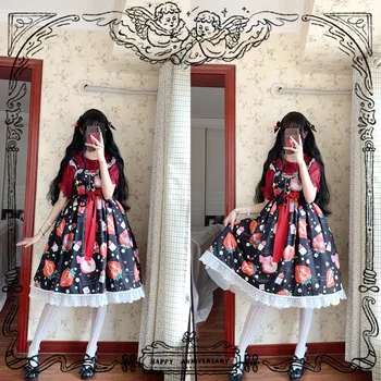 Saldus lolita suknelė vintage dirželis bowknot mielas spausdinimo aukšto juosmens princesės viktorijos suknelė kawaii girl gothic lolita jsk loli