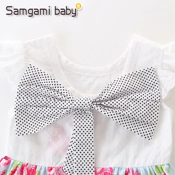 SAMGAMI KŪDIKIŲ Bamblys Mergina Drabužių Komplektus Mergaitės Vasaros Medvilnės Gėlių Spausdinti Rankovių peteliškę kūdikių Vaikai plonas kasdien Suknelės