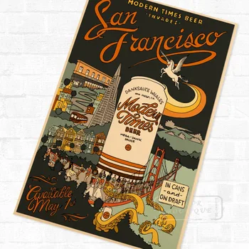 San Francisko Alaus Kūrybos Alaus Gėrimas Vintage Retro Kraft Padengtas Plakatas Dekoratyvinis 