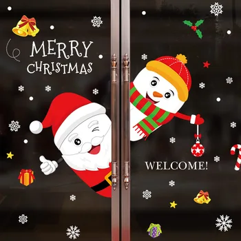 Santa sniego Linksmų Kalėdų Siena Lipdukas Stiklo langas/durys, namų apdaila, Sienų Lipdukai, tapetai sveiki lipdukai