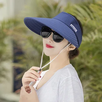 Saulės Skrybėlę Vasarą Tuščias Viršų Skrybėlės Mados Skydeliai Moterų Sulankstomas Platus Kraštų Su Lauko Kelionių UV Paplūdimio Kepurė galvos Apdangalai