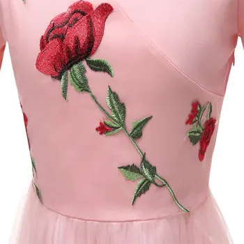 Seksuali Moteris Multi Layer Čiuožėjas Tinklelio Suknelė 2019 M. Pavasario Moterims, Elegantiška Ponia V Kaklo Gėlių Siuvinėjimo Tinklelio Suknelė, Vestuvės Dress