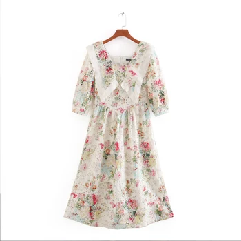 Senovinių Moterų Siuvinėjimo Midi suknelė 2020 Naujas Nėrinių apykaklės Pusė rankovėmis Moteriška gėlių suknelė Šalis Vestidos Rudenį Seksualus YNZZU YD465