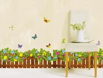 Sienos baseboard siena lipdukas lipdukai ant sienos gėlių&tvora baseboard PVC Sienų Lipdukai gyvenamasis Kambarys, Vonios kambarys, Virtuvė,