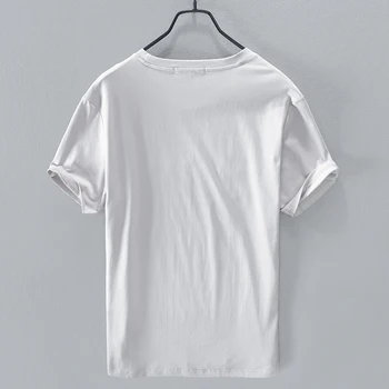 Siuvinėjimo trumpas rankovės lino marškinėliai vyrams mados white t-shirt vyrams atsitiktinis patogiai marškinėlius mens chemise camiseta camisa