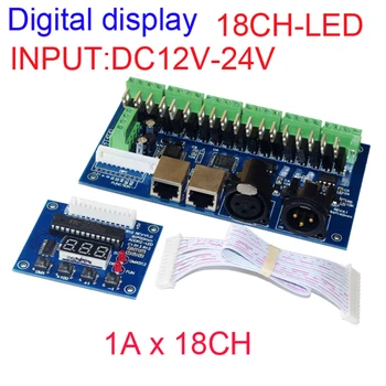 Skaitmeninis displėjus, RJ45 18 kanalo led DMX512 dekoderis DC12V-24V 18CH 6 grupes 18A max DMX dekoderis DMX512 XRL 3P led valdiklis
