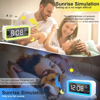 Skaitmeninis Laikrodis-Saulėtekio Žadintuvas Miegamieji su USB - Pabusti Šviesos Žadintuvas,Atidėti,Dimeris, 7 Spalvų(Balta)